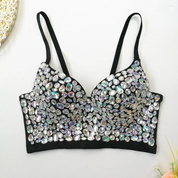 Canotte da donna Donna Bianco Nero Bustier Crop Top Rinstones Glitter Canotte con reggiseno Indumenti da notte per donna Discoteca Uscire Top