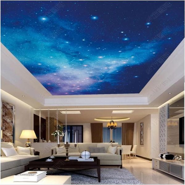 Personalizado Grande 3D po papel de parede 3d murais de teto papel de parede HD grande imagem sonhadora bela estrela céu zenith teto mural deco245O