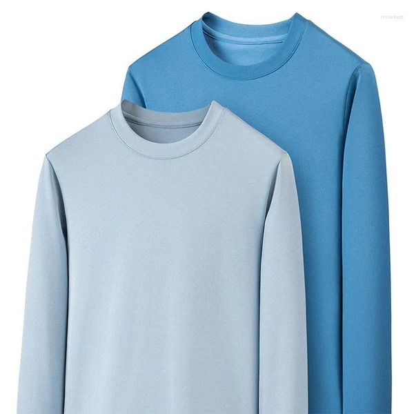 Magliette da uomo Camicia in cotone Pima premium per uomo T-shirt girocollo pesante Manica lunga Tinta unita Bianco Blu Maglietta intima Abbigliamento uomo