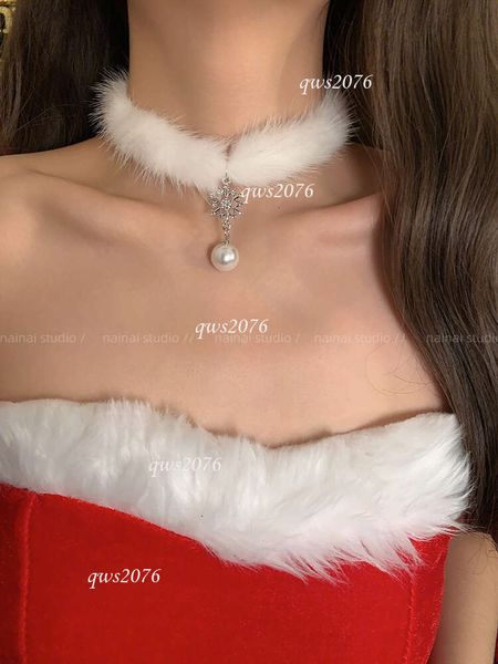 Colar de designer de pelúcia floco de neve colar super imortal outono/inverno pérola gargantilha branco neckchain colar acessórios