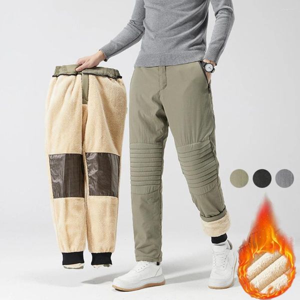 Pantaloni da uomo inverno fodera in pile spesso tessuto in grafene ginocchio caldo dritto pantaloni termici peluche casual maschio 2023