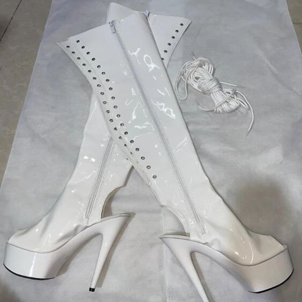 Botas laijianjinxia sexy sobre o joelho botas mulheres 15cm plataforma de salto pólo sapatos de dança noite festa noite clube senhoras modernas 231219