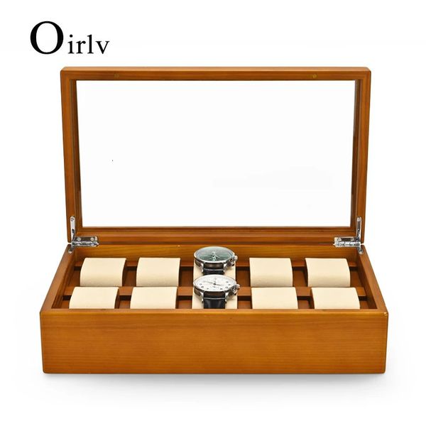 Jóias Jóias Oirlv 10 Grades Solid Wood Jewelry Organizer Box Watch Holder Storage Caixa de exibição Caixa de exibição para homens mulheres regalos para hombre 231219