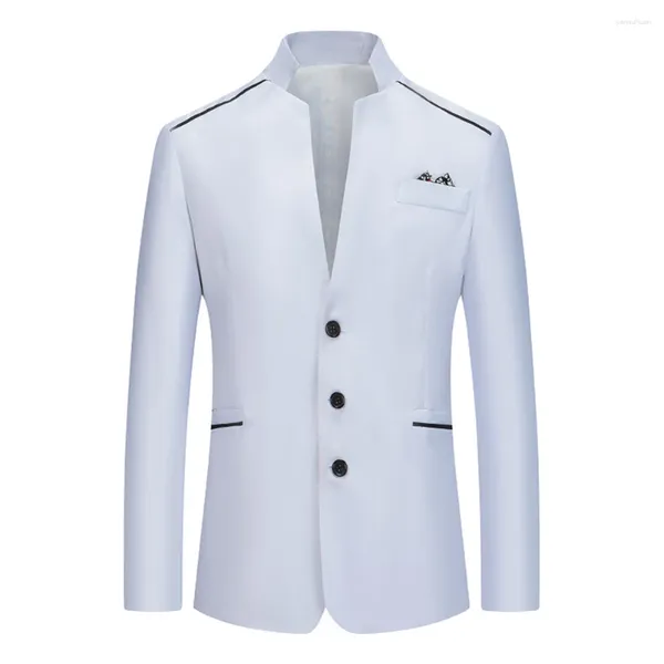 Ternos masculinos terno formal blazer para homem fino ajuste gola jaqueta negócios trabalho botão casaco branco/cinza/rosa/vermelho/azul marinho