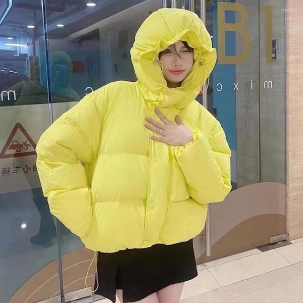 Casacos de Trench das Mulheres Amarelo Branco Harajuku Mulheres Parkas Quente Engrosse Moda Casaco Oversize Inverno Casual Jaqueta Streetwear Hip Hop Mulher