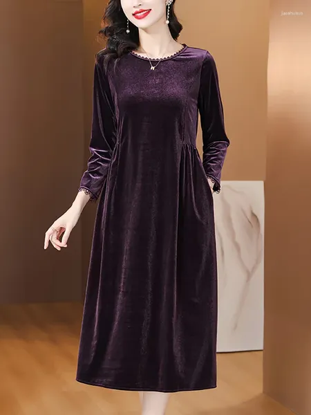 Lässige Kleider 2023 Koreaner Vintage Luxus Party Abendkleid Herbst Winter Winter fester Samt Langarm Spitze Frauen Elegante Bodycon Vestidos