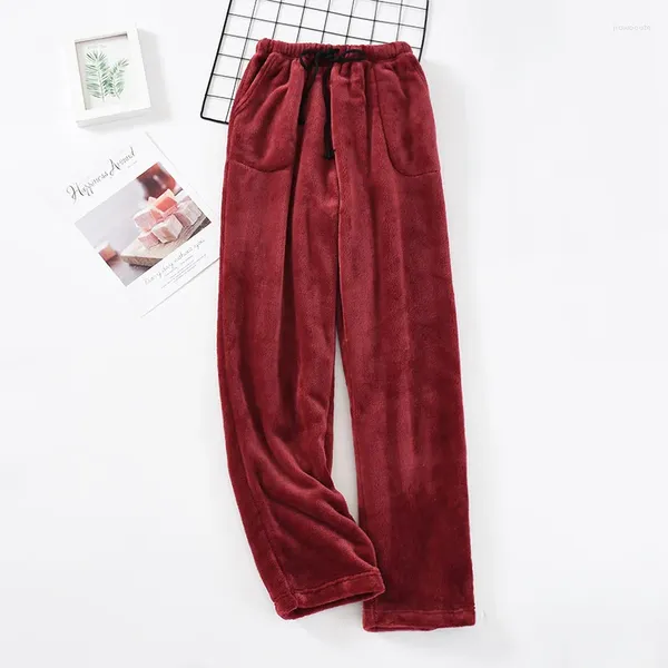 Pijamas masculinos inverno engrossado flanela pijamas calças para casa desgaste coral veludo e solto lounge cor sólida outono calças quentes