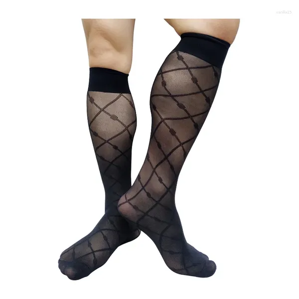 Herrensocken, dünn, durchsichtig, kniehoch, schwarz, durchsichtig, für formelle Kleidung, langer Schlauch, sexy männlicher Strumpf, weich und bequem