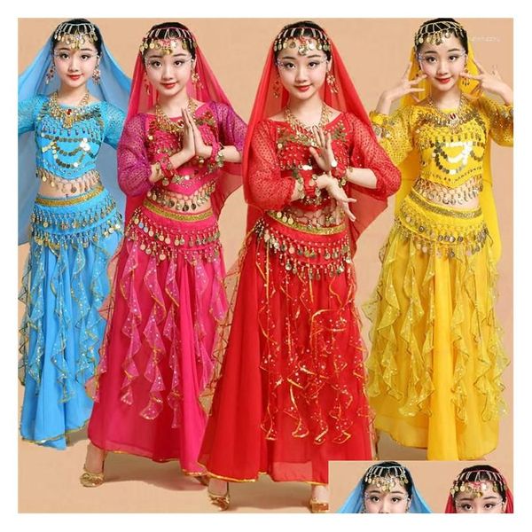 Abbigliamento da palcoscenico Abiti da ballerina di danza del ventre Costumi di Bollywood per bambini Abbigliamento per bambini Y Abbigliamento per consegna di gocce orientali Dhyy7