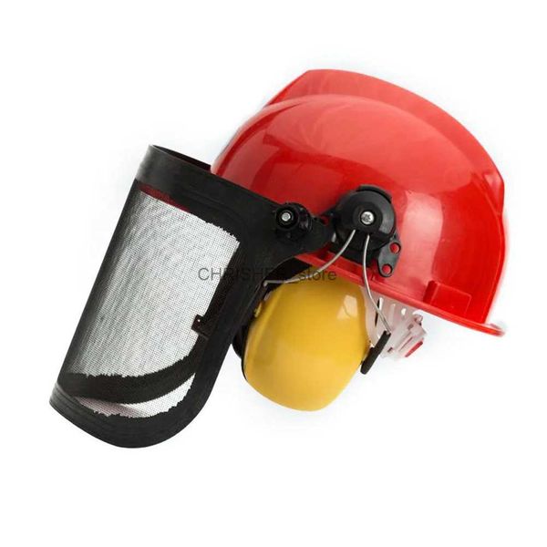 Casques d'escalade Chapeau Visière En Métal Casque Extérieur 180 Degrés Réglable Coupe-Herbe Plein Visage Maille Forestière Jardin Anti-éclaboussures Oreilles Défenseurs