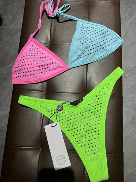 Wear Damen Knini Set Badeanzug New Split Badeanzug Hot Drilling Sexy Micro Small Verschiedene Farben Triangel Bikini