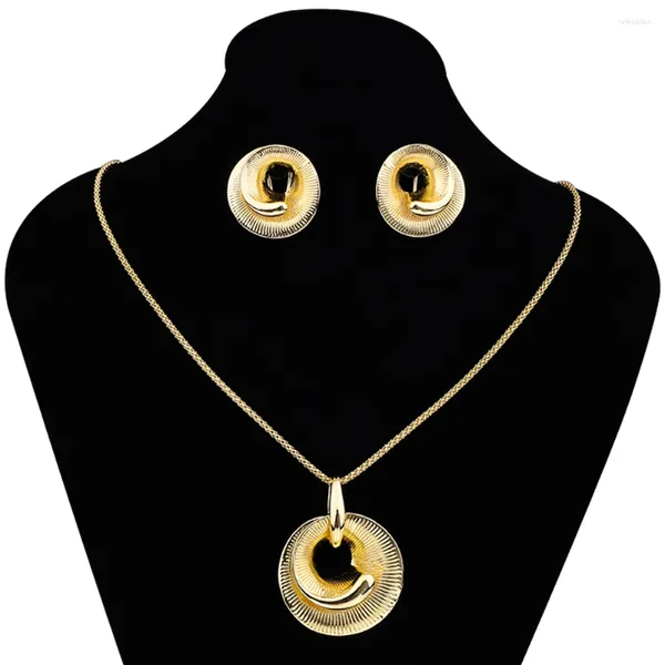 Halskette-Ohrringe-Set, irischer Damenschmuck, goldfarben, Spiralform-Anhänger, exquisiter vielseitiger Ohrring, Weihnachtsgeschenk