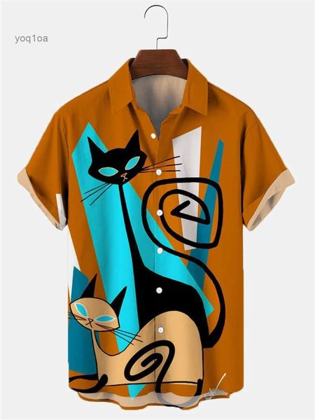 Camicie casual da uomo Nuovo 2023 3d risvolto hawaiano camicia floreale da uomo uomo casual manica corta anime cartoon abiti estivi da uomo strada retrò animale CatL231026