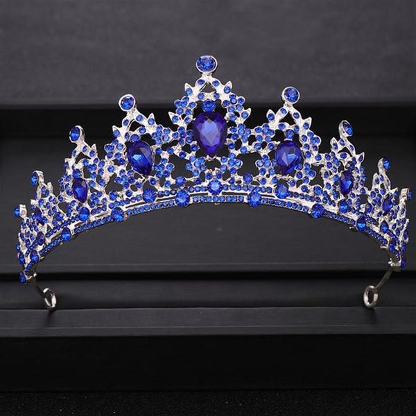 Novo barroco azul cristal casamento coroa nupcial tiara headpiece baile rainha diadema cabeça jóias casamento acessórios de cabelo 2238