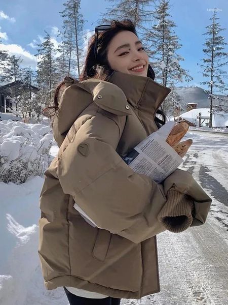 Trench femminili giacche invernali grigie per donne Casacos Para Baixo 2023 Corea Street Street con cappuccio imbottito parcati caldi sovradimensionati