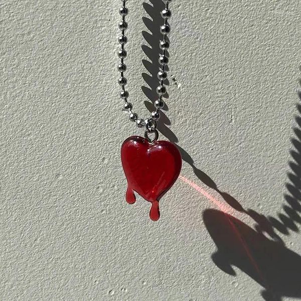 Anhänger Halsketten Gothic Punk Große Rote Blutendes Herz Halskette Vintage 80er Jahre Ästhetische Liebe Inspiriert Halsband Für Freundin Geburtstagsgeschenk