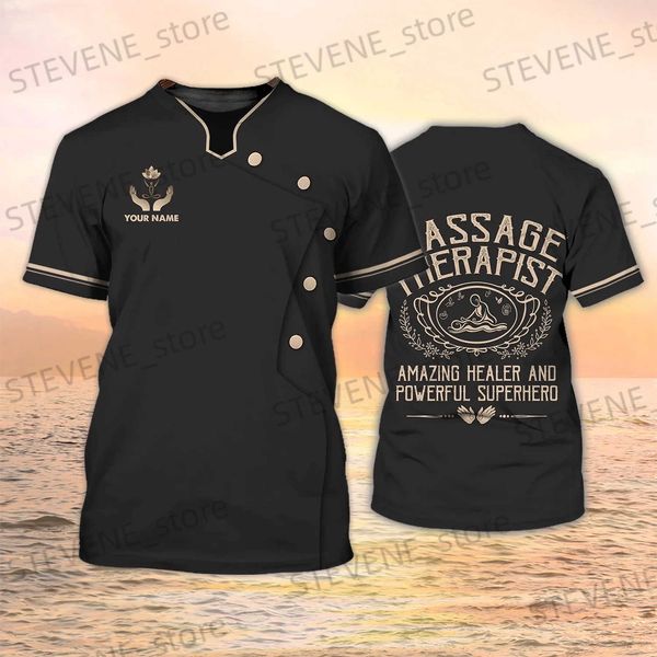 T-shirt da uomo Estate Nuovo Massaggiatore maschile Nome personalizzato Abbigliamento da lavoro T Shirt Cura della pelle Estetista O-Collo Abbigliamento unisex sciolto Taglia EU T231220