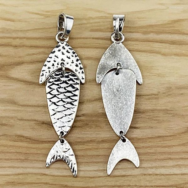 Anhänger-Halsketten, 2 Stück, tibetisch-silberfarben, Tierfisch-Charms, Anhänger für DIY-Halskette, Schmuckherstellung, Zubehör, 98 x 27 mm