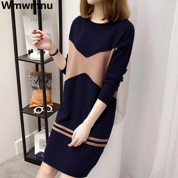 Lässige Kleider verdicken lose Midi-Strickkleid koreanische Mode Pullover Vestidos Frauen O-Ausschnitt Strickwaren Herbst Winter Langarm Elbise