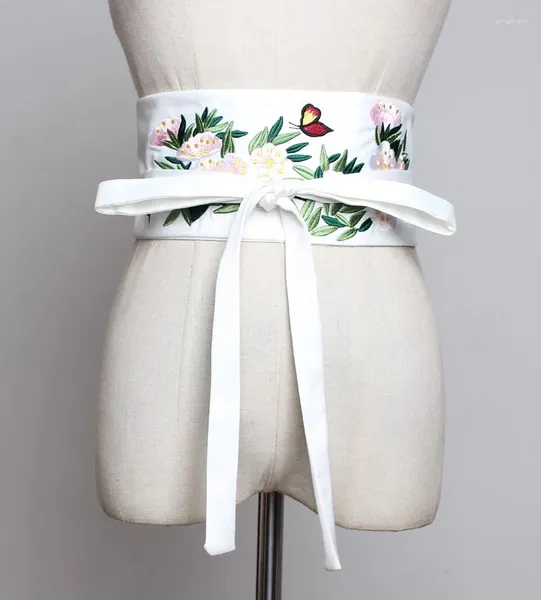 Ремни из ткани ханьфу, женский шелковый кружевной белый пояс, простое дикое украшение, элегантный пояс с вышивкой и кисточками, широкий пояс на талии