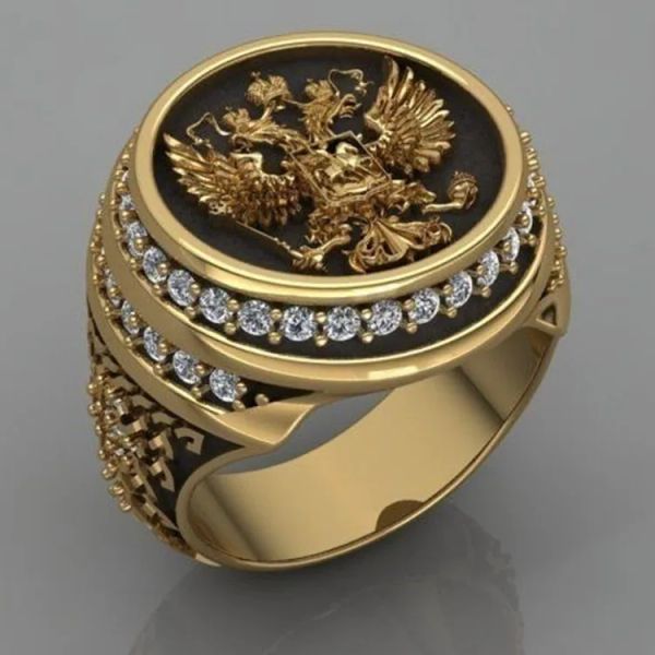 Uomini Ring Spirit of the Empire Eastern Romanion Legion a due teste Eagle Sign Solda Spada Vichinga Eagle 14K Gold Gold Anelli Hip Hop Jewelry