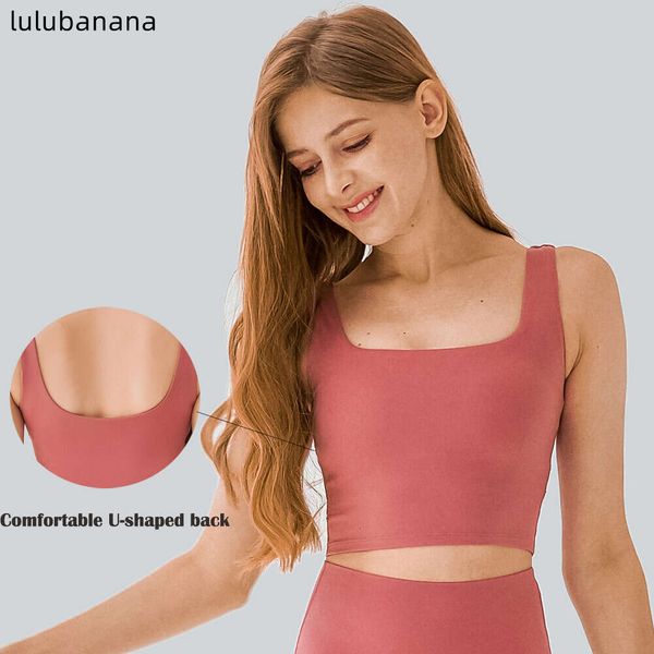 Lu Align Vest Lu Yoga U Collo Schiena Supporto medio Corsa Palestra Donna Antiurto Push Up Allenamento Fitness Reggiseni sportivi Crop Top Abbigliamento sportivo Allenamento al limone Gry LL