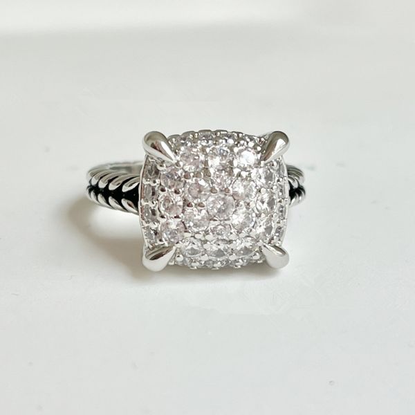 Designer sênior dois tons anel feminino moda prata jóias feminino luxo diamante vintage pulseira brincos dy torcido casal caixa anel