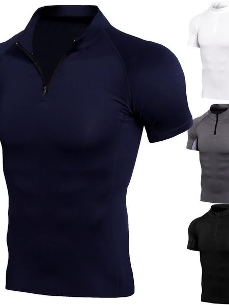 Camisetas masculinas Sportswear Homens Stand Collar Zipper Roupas de secagem rápida manga curta