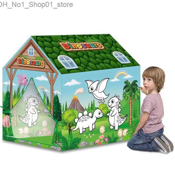 Tende giocattolo per bambini Dinosaur Grafitti Tenda per bambini Portatura Porting Tentata Cartoon Pittura fai da te Play House Tenda per esterni per esterni Gifts Q231220
