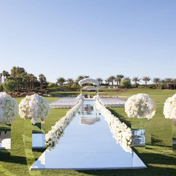 Novo 10 metros de casamento no espelho tacho t estágio branco prateado corredor de corredor tapete tapete para festas de casamento decorações de cenário 0 12mm235h