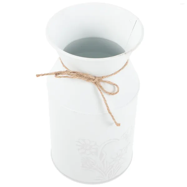 Vasos vasos de flores balde rústico fazenda jarro vaso recipiente decorativo plantador metal jarro plantadores ferro branco