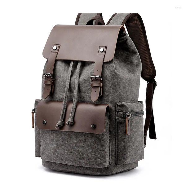 Mochila moda saco de lona homens grande capacidade terno 17 polegadas portátil cordão capa de couro viagem mochila estudante bookbag