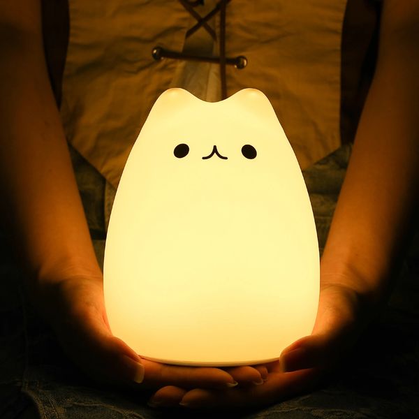 Bonito silicone led night light para bebê crianças quarto sensor de toque remoto gato lâmpada decoração do quarto presente do feriado brinquedo 231220