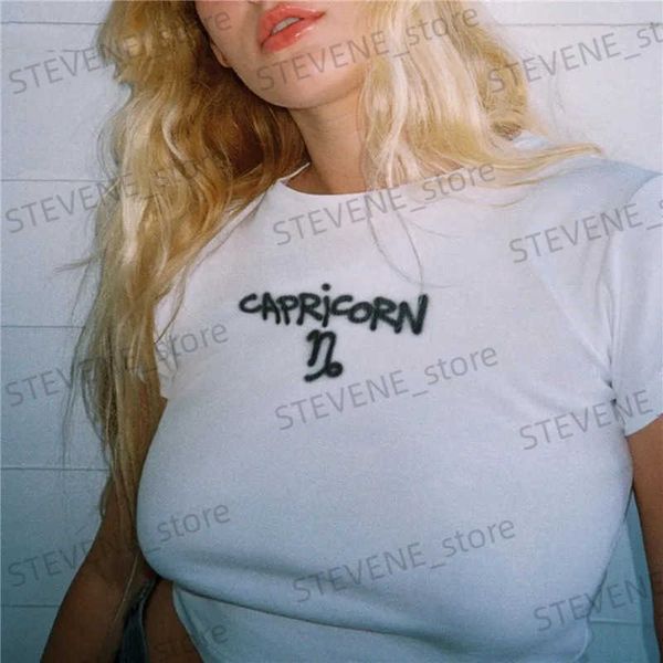 Damen T-Shirt Y2K Baby T-Shirt Schlankes Sternzeichen Tailliertes, abgeschnittenes, geripptes T-Shirt Crop Top Süßes Kawaii T-Shirt Sexy Cap Sleeve Sommerfee Grunge T231220