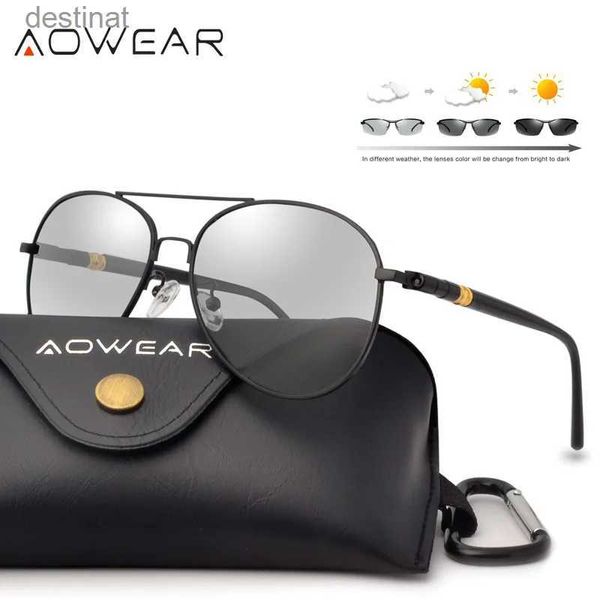 Солнцезащитные очки Aowear Pilot Фотохромные солнцезащитные очки мужчины поляризованные чамелеон солнце