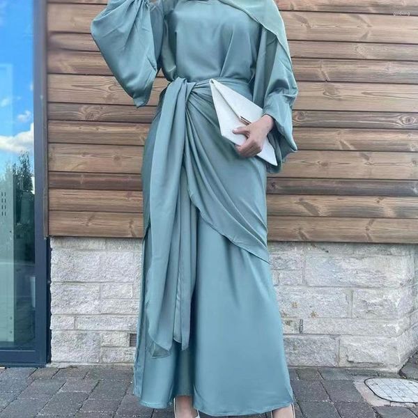 Vêtements ethniques Robe musulmane Abaya 2 pièces Enveloppe de jupe de fête marocie pour femmes 2023 Kaftan Turquie arabe long islamique Hijab Robe