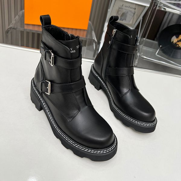 Tasarımcı Klasik Beaubourg Kadınlar Kısa Ayak Bileği Botları Fransız Marka Düz Alt Su Geçirmez Kar Botları Kalite Yan Fermuar Metal Toka Anti Slip Martin Boots