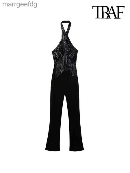 Kadın Tulumları Trafın Traft-Women'in Kadife Tulumları Saçak Sekretli Arka Arka Zipper Kadın Playsuits Seksi Halter Moda YQ231220