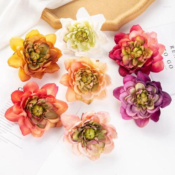 Decoratieve Bloemen 10 Cm 10 Stuks Kunstmatig Voor Plakboek Nep Dahlia Woondecoratie Bruiloft Bruids Kerst Diy Een Cap Bonbondoos Zijde Lotus