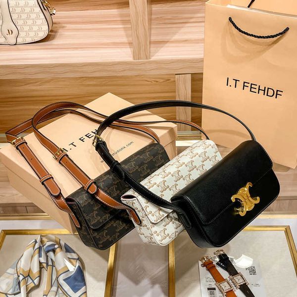 Celins 'echtes Leder -Umhängetasche Luxus Teen unterarmte Tasche 2023 Neues Modes Schwarz Gold Mittelalter ein Körper mit echtem Logo