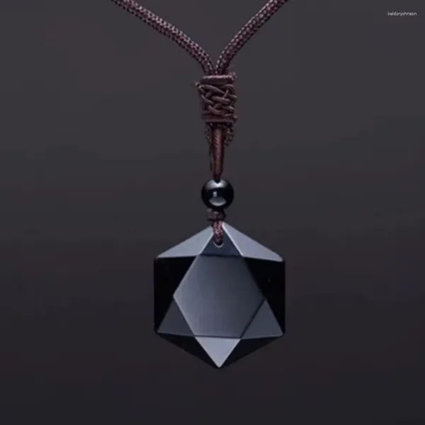 Colares Pingente Obsidian Hexagram Colar para Proteção Natural Preto Sorte Pedra Estrela Amuleto Pingentes Moda Jóias Homens Mulheres