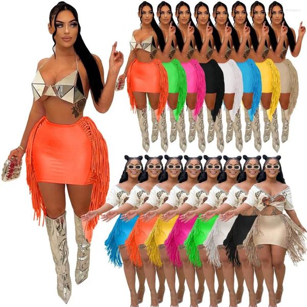 Saias 1 pc mulheres bodycon tassel sólido sexy oco out lado bandagem cintura alta saia streetwear feminino y2k pacote hip vestido 9624