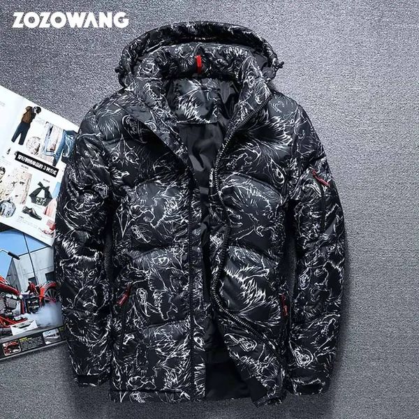 ZOZOWANG 2023, зимняя куртка высокого качества, толстый белый утиный пух, мужская камуфляжная куртка с капюшоном Doudoune Homme, перо 231220