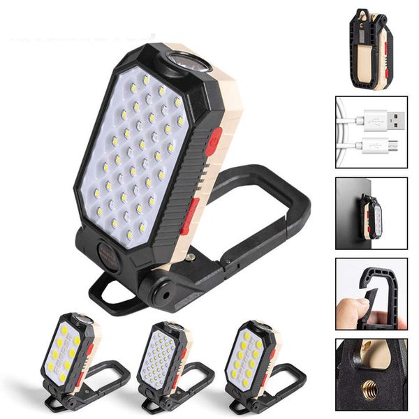 Nuove lanterne portatili Luce da lavoro COB super luminosa LED di ricarica USB con gancio magnetico display di alimentazione anticaduta lampeggiante luce di manutenzione auto di emergenza