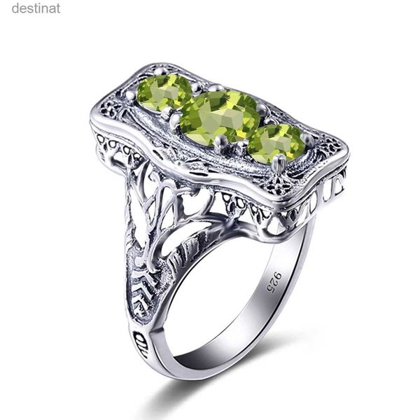 Solitaire Ring Szjiano Hochqualität 925 Sterling Silber Frau Ringe 3 Stein Peridot Runde Bankettparty Eleganter Trend Luxus Fein Schmuck 231220