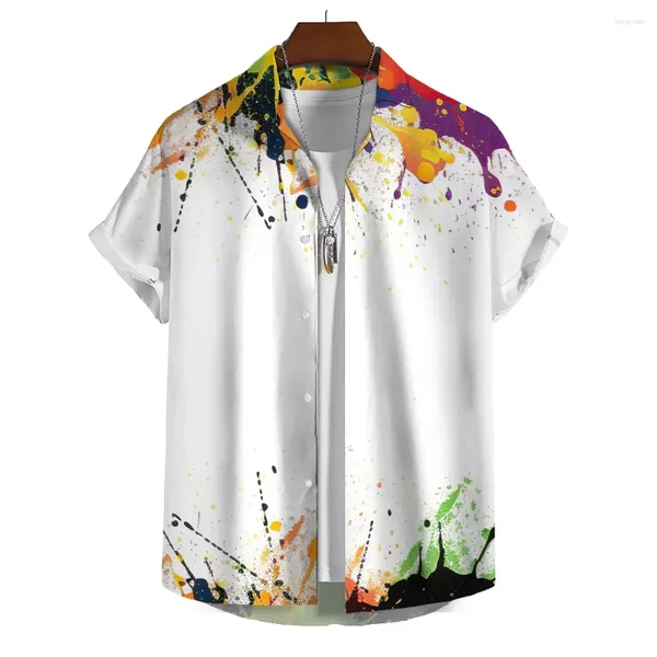 Мужские повседневные рубашки с короткими рукавами, гавайская рубашка, цветной спрей, принт, дизайнер одежды, пляжная уличная мода для отдыха, большой размер