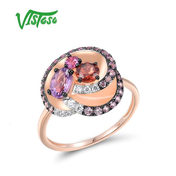 Anéis de casamento Vistoso Real 14K 585 Anel de ouro rosa para mulheres Sparkling Diamond Multi-Color Gems Cluster Party Wedding Delicate Fine Jewelry 231219
