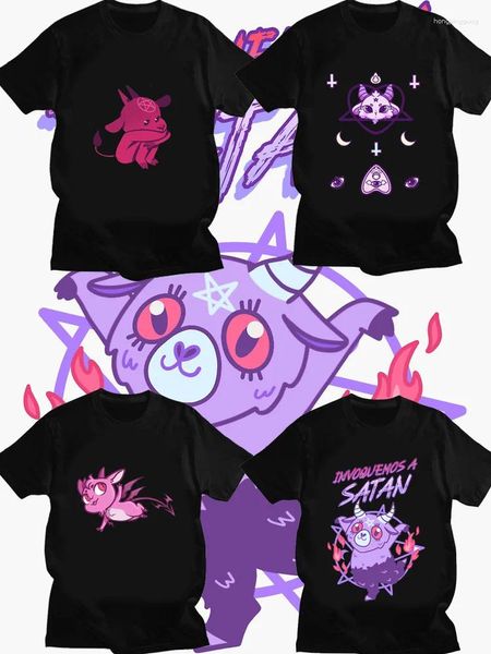 Erkekler tişörtleri kawaii gizli şeytan şeytan keçi lucifer basılı tshirt erkekler kadın karikatür grafik gömlek harajuku sokak giysisi tişört