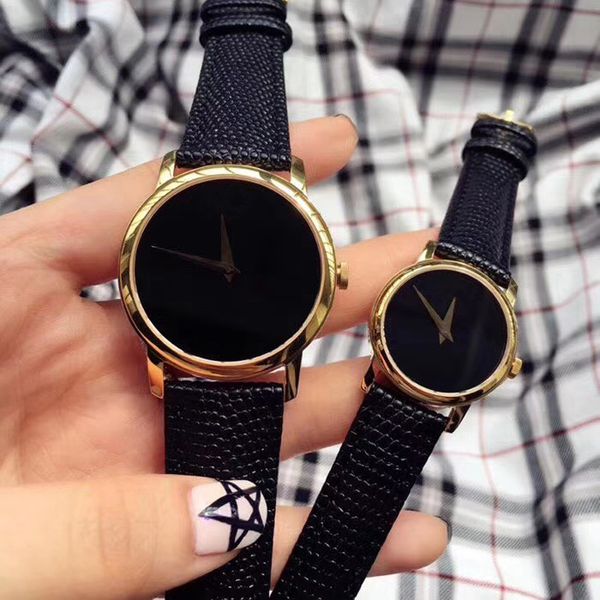 Moda completa marca aaa relógios de pulso homens mulheres casais amantes 38mm 28mm caixa de aço inoxidável pulseira de couro quartzo com logotipo relógio de luxo mv 8