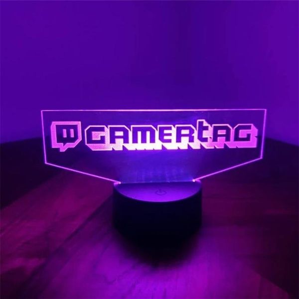 Etiqueta de jogador personalizada 3d led luz noturna para twitch gravação a laser nome de usuário personalizado lâmpada de sinal de néon para decoração de sala de jogos 2206232409